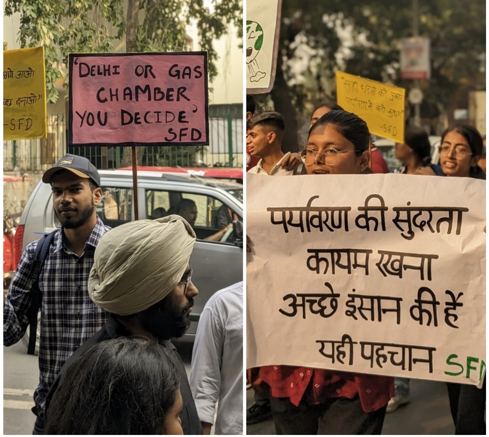 Environment march organized in Delhi University regarding the problem of increasing pollution