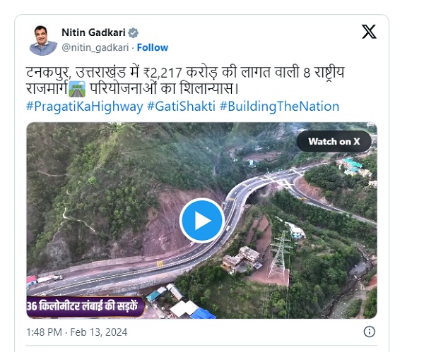 Nitin Gadkari lays foundation stones of 8 National Highway projects worth Rs 2,217 crore in Tanakpur, Uttarakhand