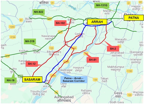 Cabinet approves construction of 4-Lane greenfield and brownfield Patna-Arrah-Sasaram corridor (NH-119A) (120.10 km) in Bihar on Hybrid Annuity Mode (HAM)