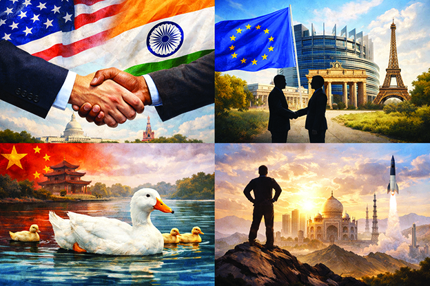 India at the centre of attention: Reset with the US, 'Mother of Deals' with the EU, Duck Diplomacy and the emergence of a strategic third pole