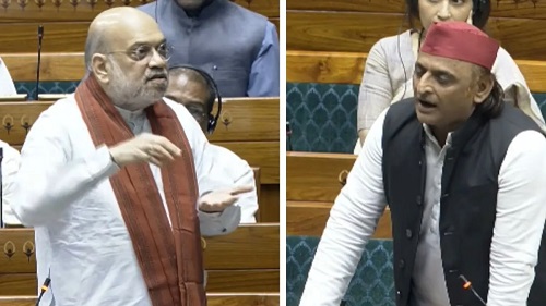“Religion-based quotas violate Constitution”: Amit Shah, Akhilesh Yadav clash during delimitation debate in Parliament
