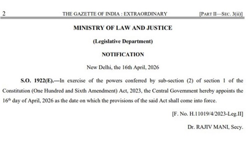 Nari Shakti Vandan Adhiniyam Comes into Force: A New Chapter in Women’s Political Empowerment