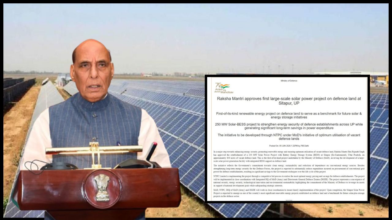 Defence Minister Rajnath Singh approves first large-scale solar power project on defence land in Sitapur, UP 