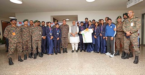 Raksha Mantri interacts with Indian Army contingent which bagged 16 medals, including 08 Gold, at Commonwealth Games 2026